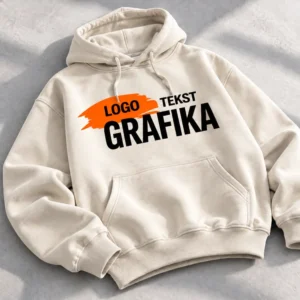 Bluza OVERSIZE z kapturem z nadrukiem LOGO TEKST GRAFIKA (wizualizacja)
