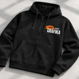 Bluza rozpinana z kapturem z nadrukiem LOGO TEKST GRAFIKA (wizualizacja)