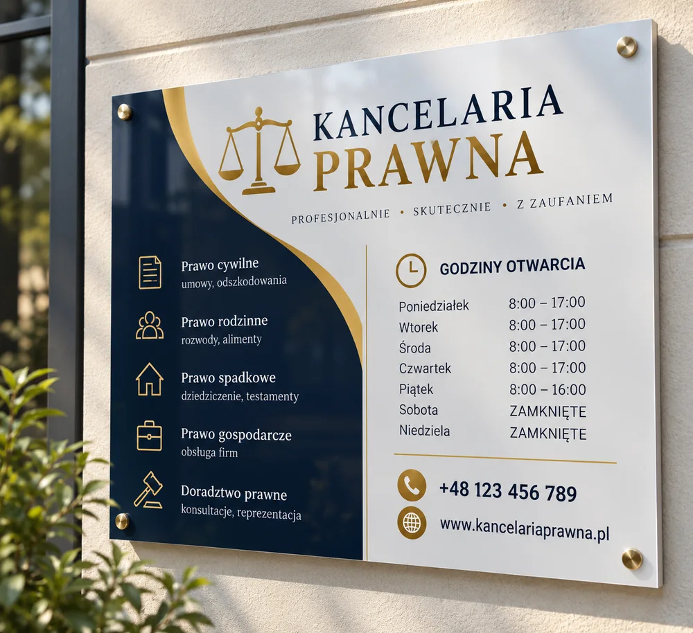 Folia samoprzylepna z nadrukiem naklejona na płytę – tablica informacyjna (wizualizacja)