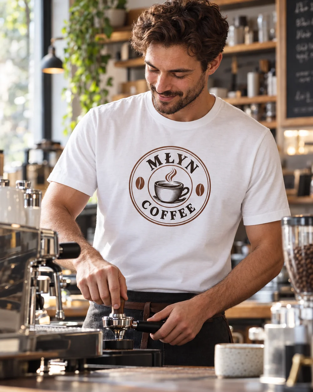 T-shirt męski z własnym nadrukiem Barista, logo na piersi