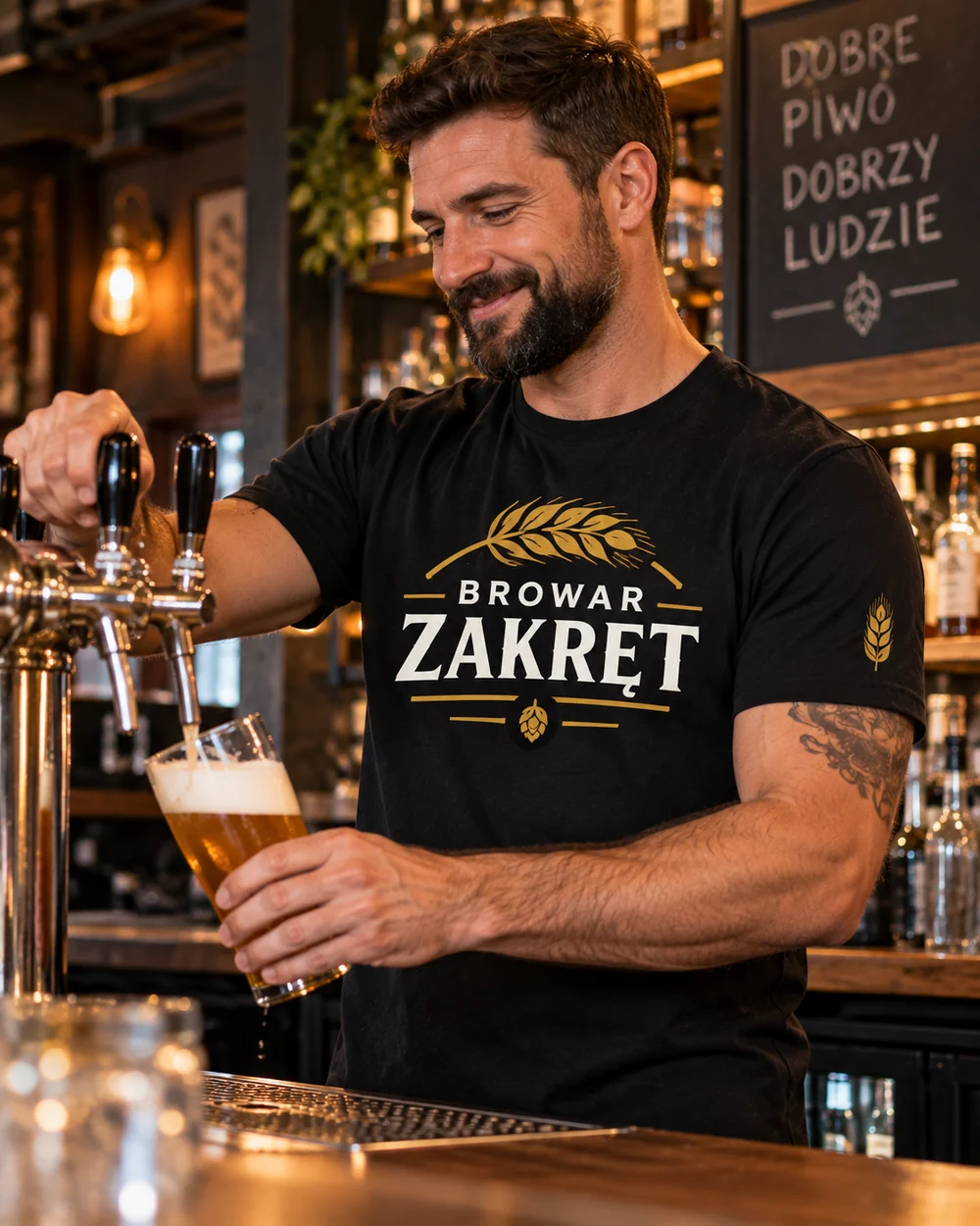 T-shirt męski z własnym nadrukiem Barman, logo na piersi