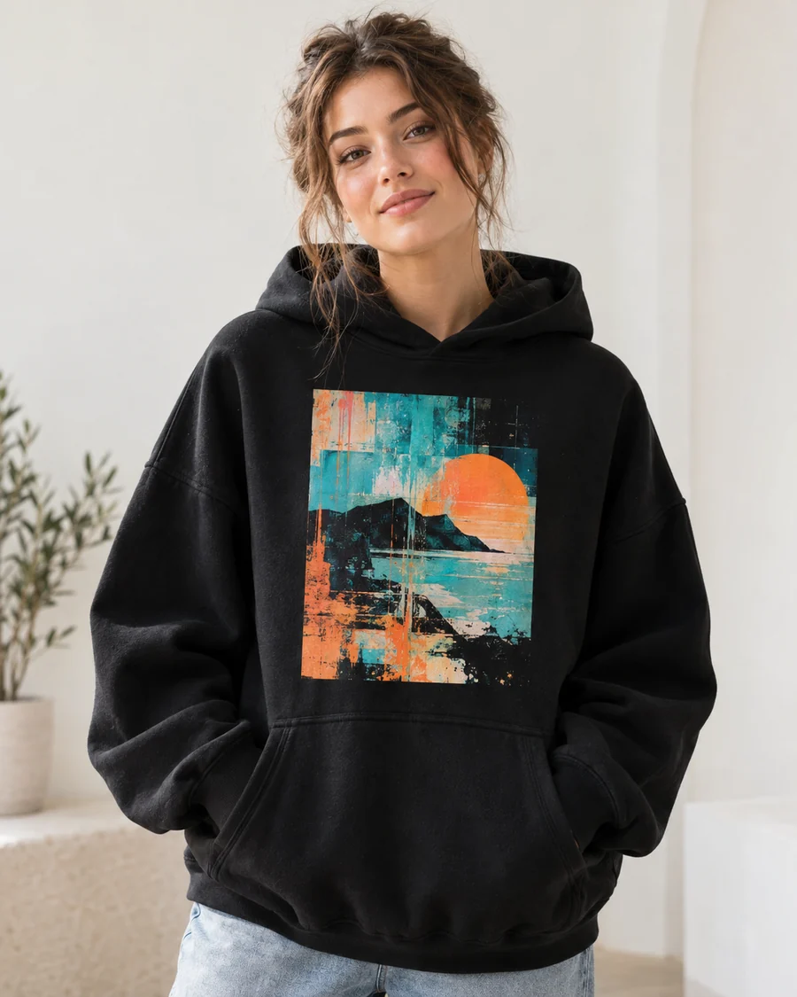 Bluza OVERSIZE z kapturem z własnym nadrukiem Bluza oversize z kapturem, czarna, nadruk A4 na piersi (wizualizacja)