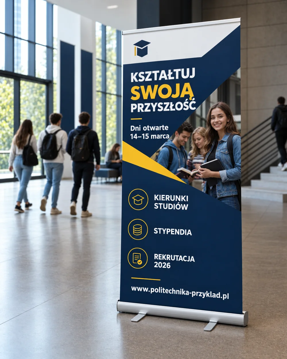 Roll-up uczelni na dni otwarte w holu (wizualizacja)