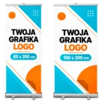 Roll-up 85x200 cm i 100x200 cm z tą samą grafiką – porównanie rozmiarów (wizualizacja)