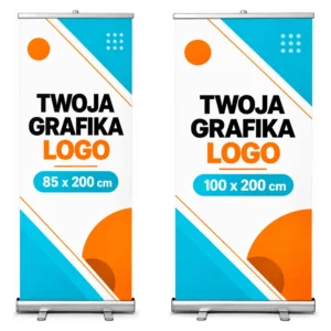 Roll-up 85x200 cm i 100x200 cm z tą samą grafiką – porównanie rozmiarów (wizualizacja)